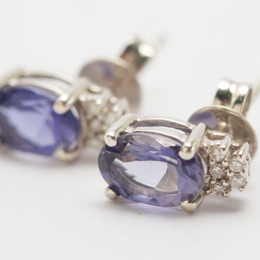 31200125 9ct White Gold Iolite And Diamond Earrings