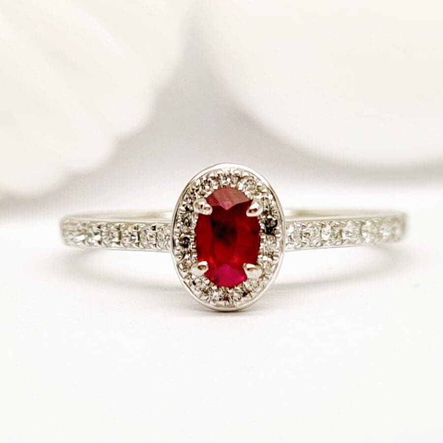 12600084 Platinum Ruby and Diamond Halo Ring