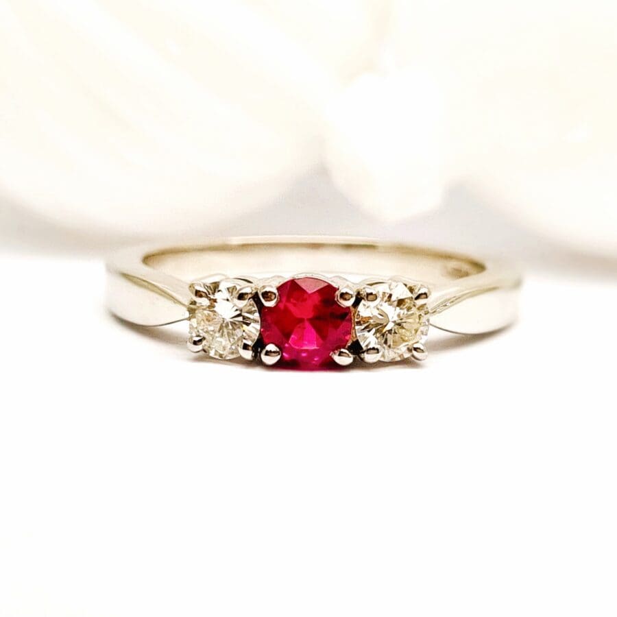 15600038 Platinum Ruby and Diamond Trilogy Ring