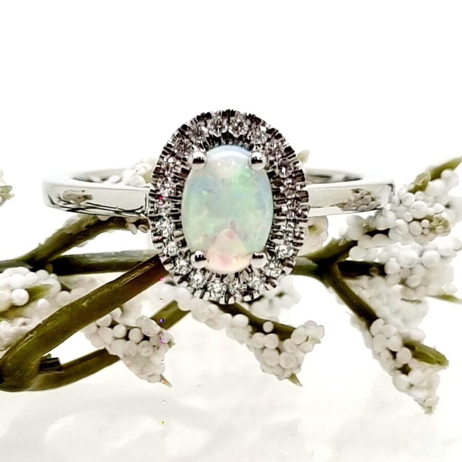 15600043 Platinum Opal and Diamond Cluster Ring