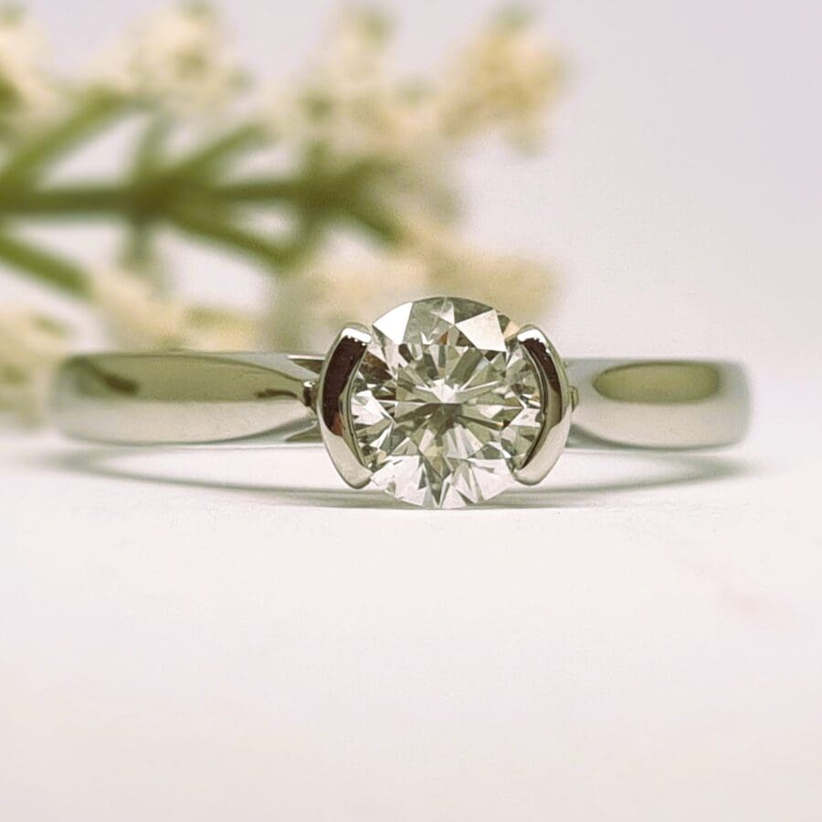 12600079 Platinum Semi Rub Over Solitaire Diamond Ring