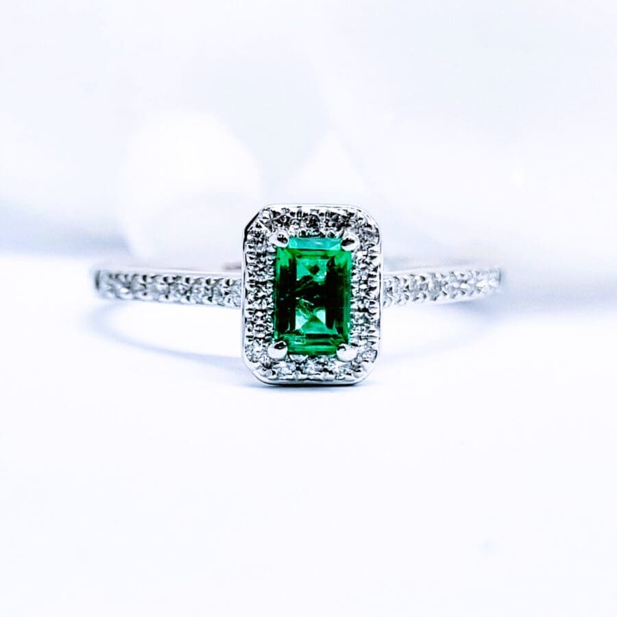 15600044 Platinum, Emerald And Diamond Halo Ring