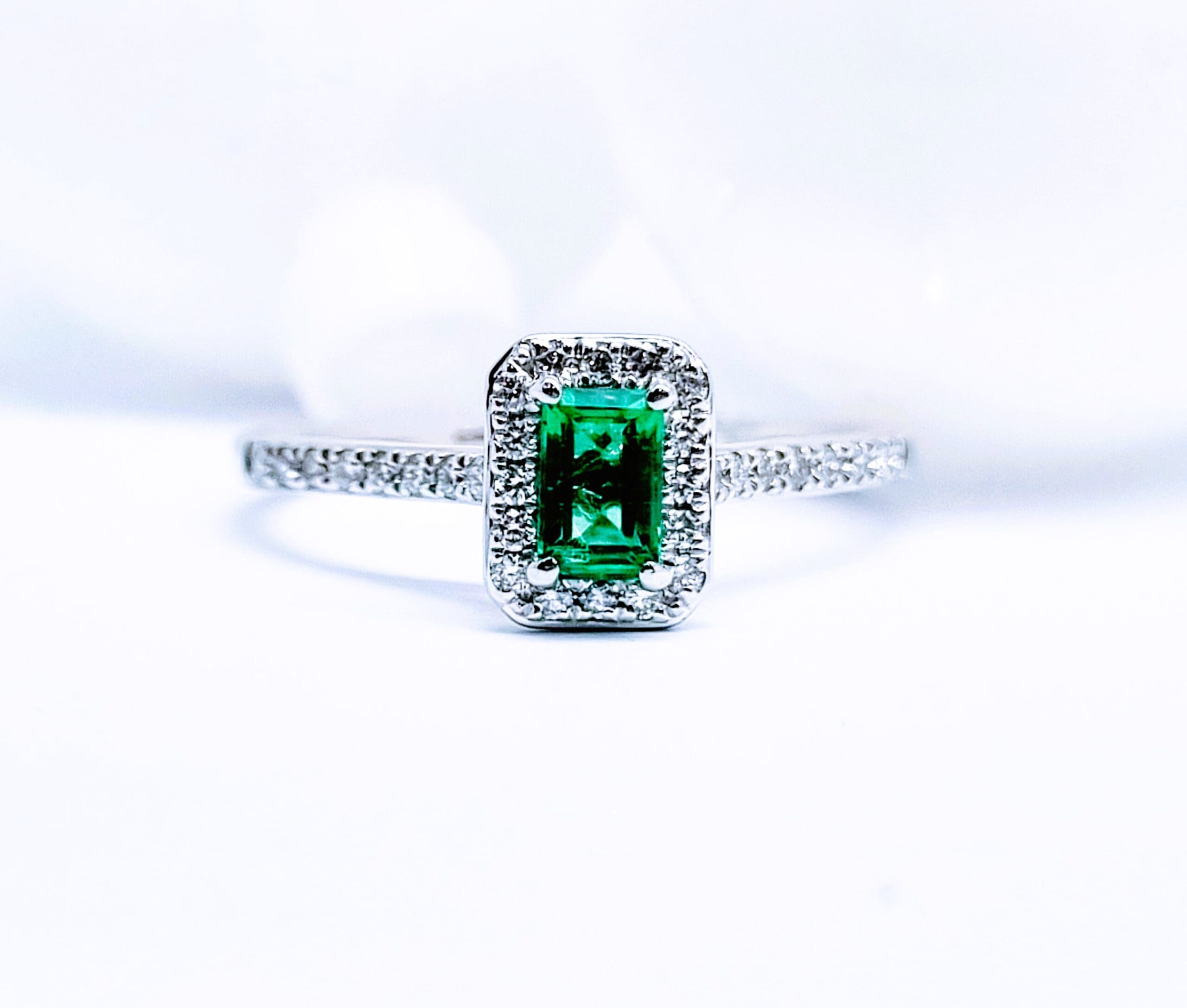 15600044 Platinum, Emerald And Diamond Halo Ring