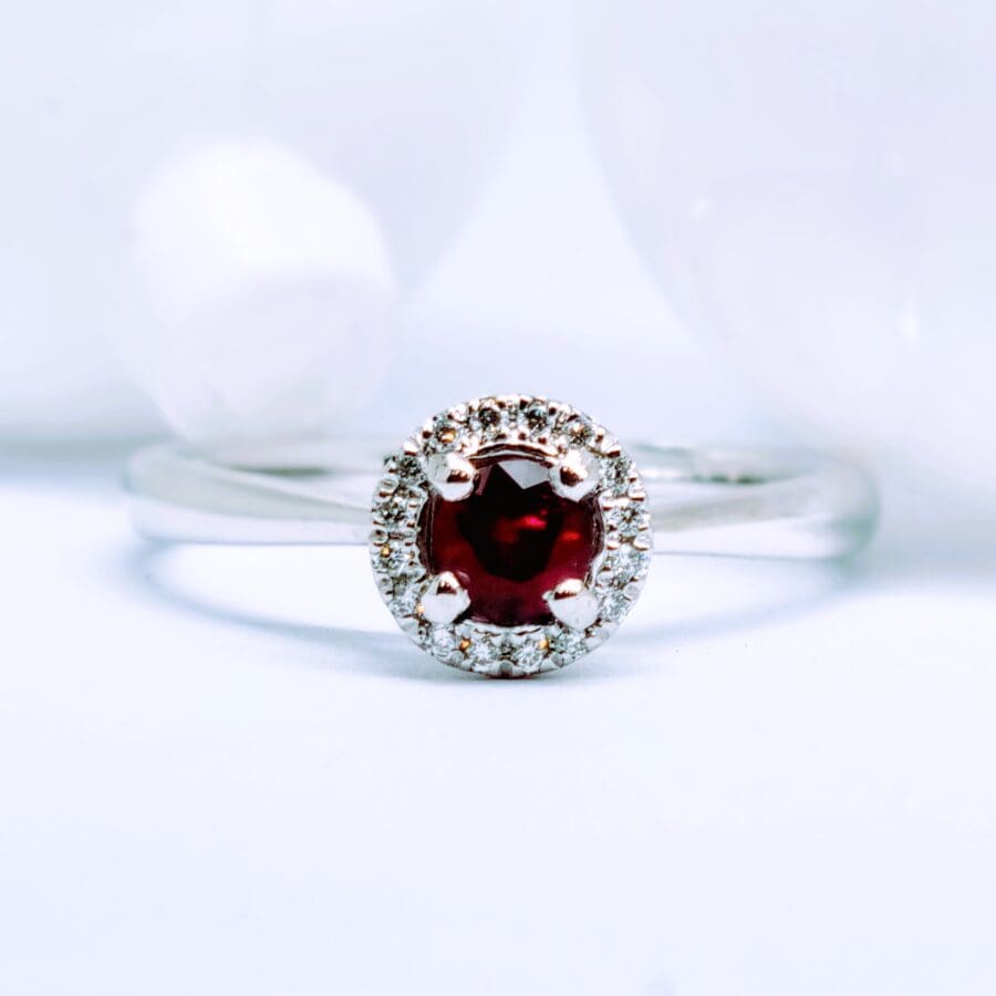 15600045 Platinum, Ruby And Diamond Halo Ring