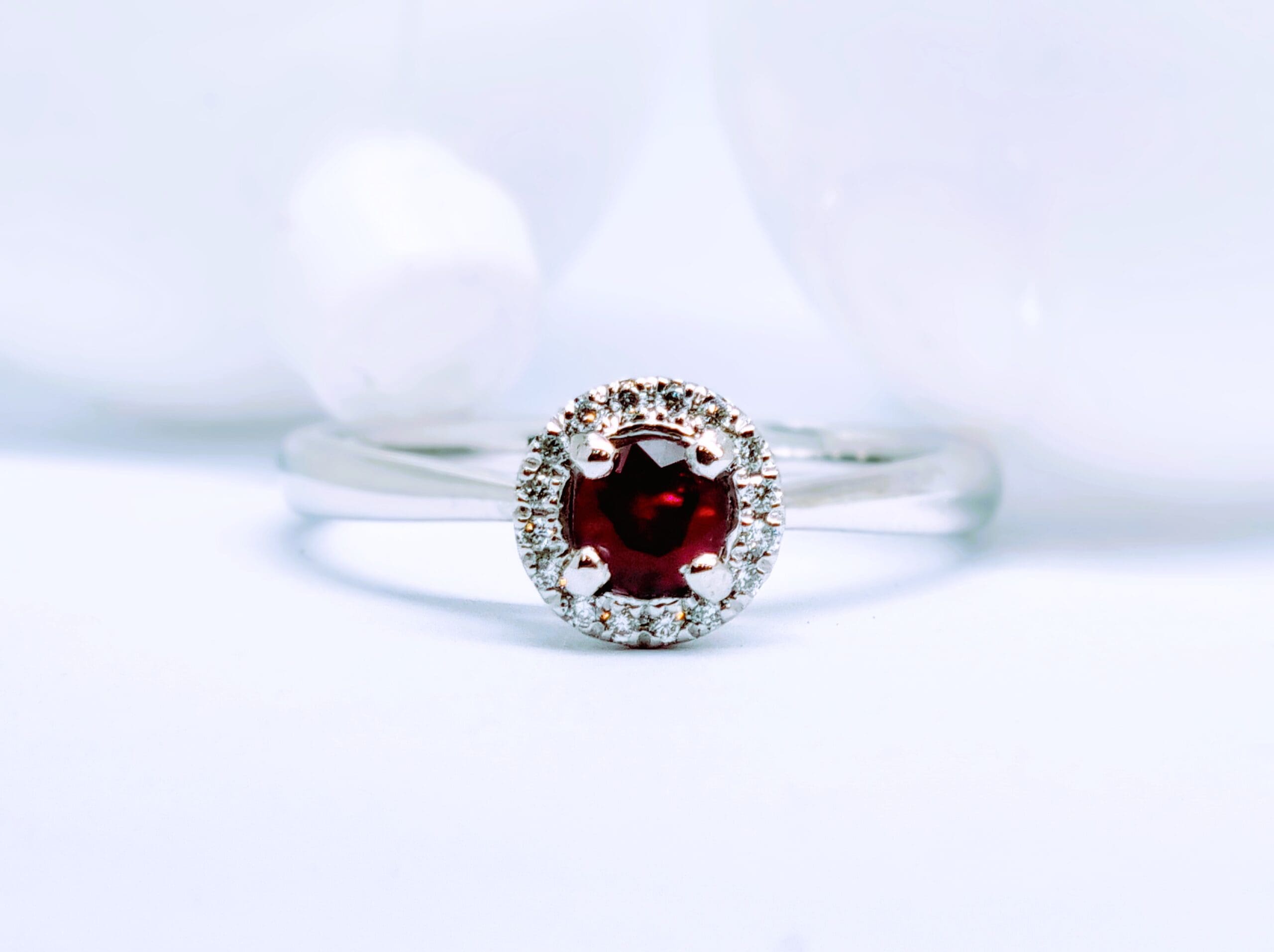 15600045 Platinum, Ruby And Diamond Halo Ring