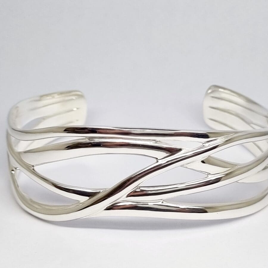 40100122 925 Sterling Silver Abstract Cuff Bangle