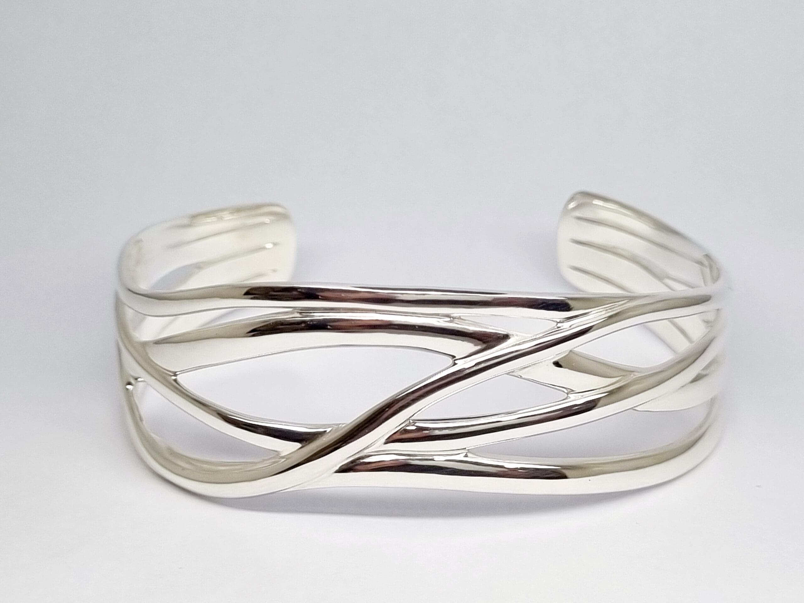 40100122 925 Sterling Silver Abstract Cuff Bangle