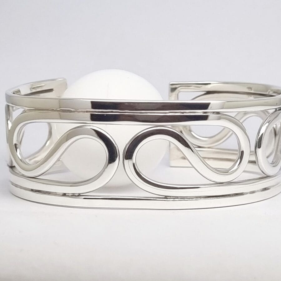 40100180 925 Sterling Silver Swirl 'S' Cuff Bangle