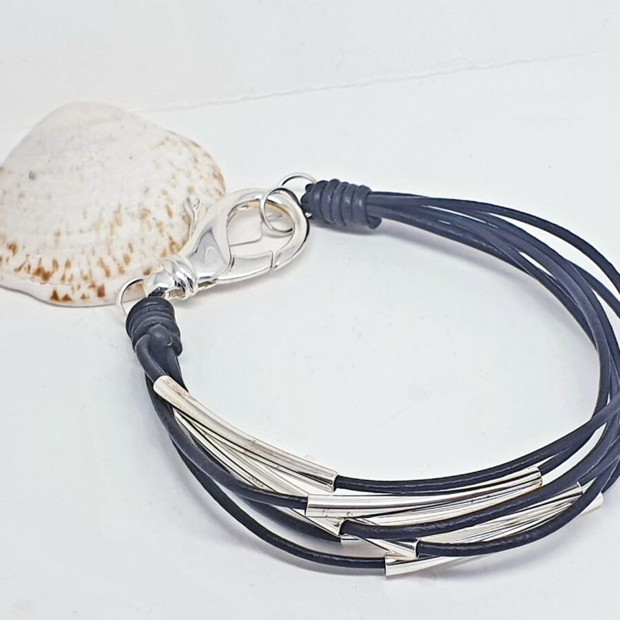 41100072 925 Sterling Silver And Black Thong Bracelet