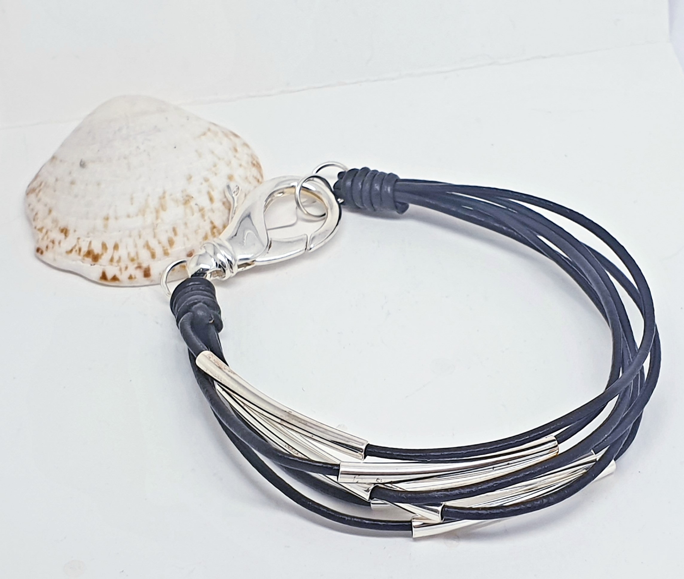 41100072 925 Sterling Silver And Black Thong Bracelet