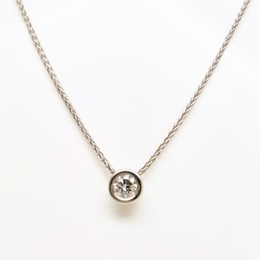 23900016 Platinum Chain With Rub Over Slider Diamond Pendant