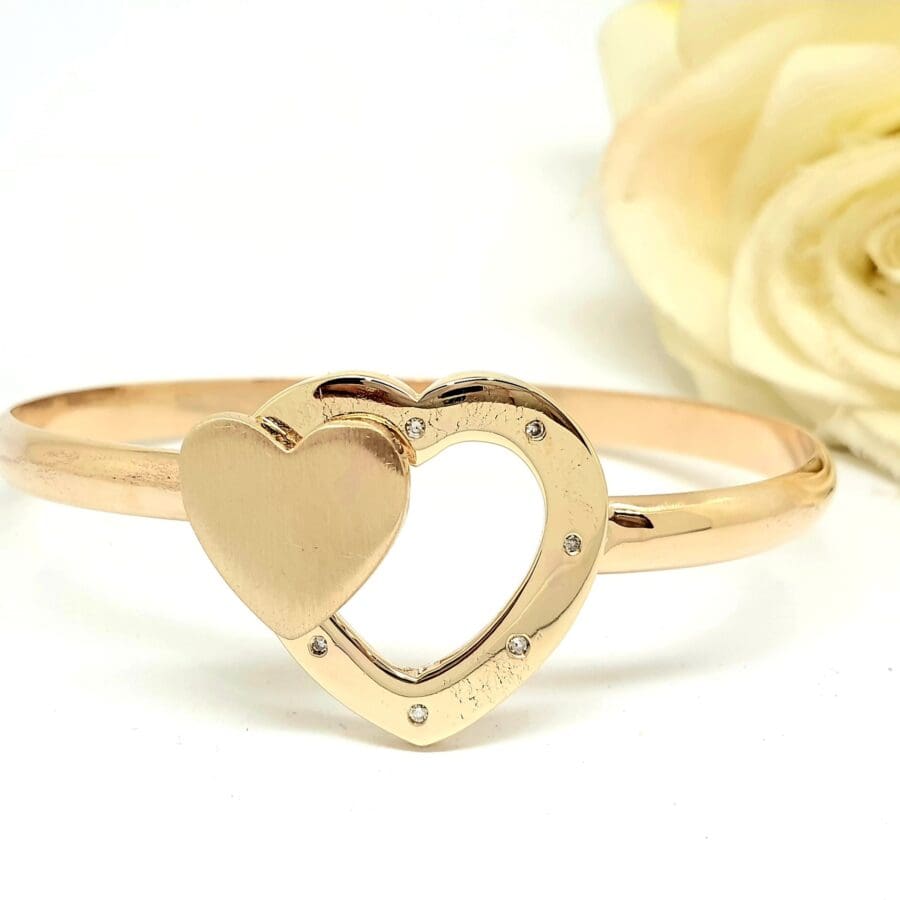 506 Commission Double Heart Gold Bangle