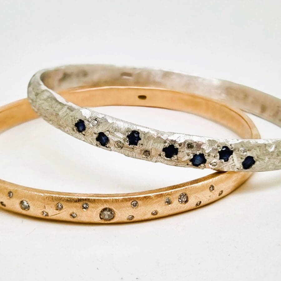507 Commission Gold And Silver Stone Set Organic Bangle