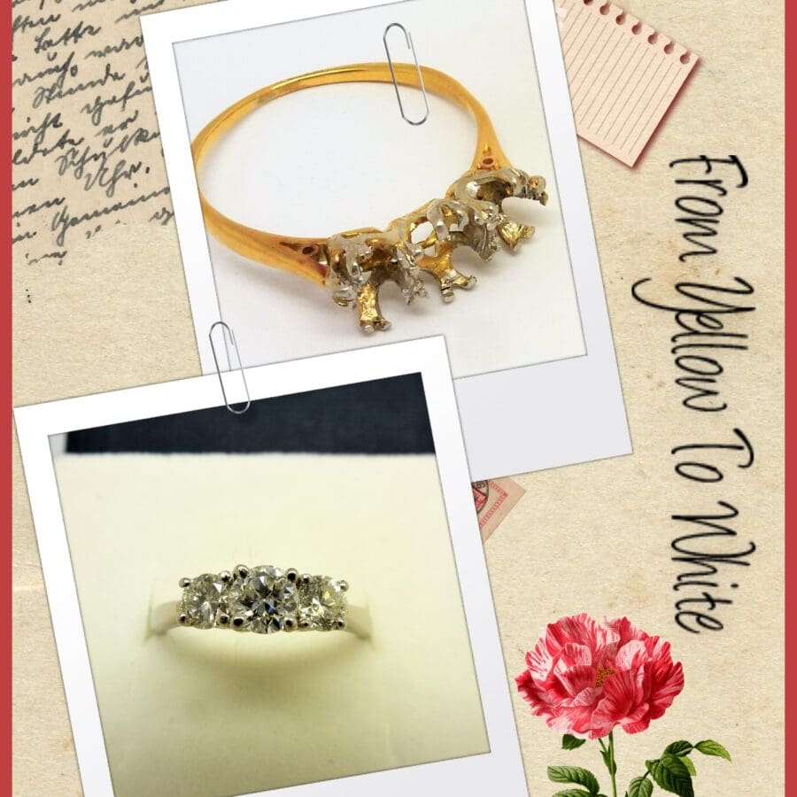Yellow Shank Updated To White Gold 3 Stone Engagement Ring