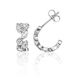 32100172 925 Sterling Silver Leaf Rub Over And CZ Hoop Earrings