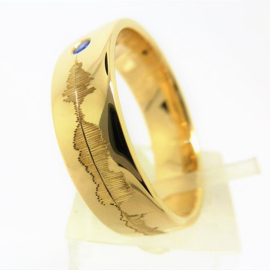 007 Commission Engraving 'I Love You' Sound Wave Wedding Band