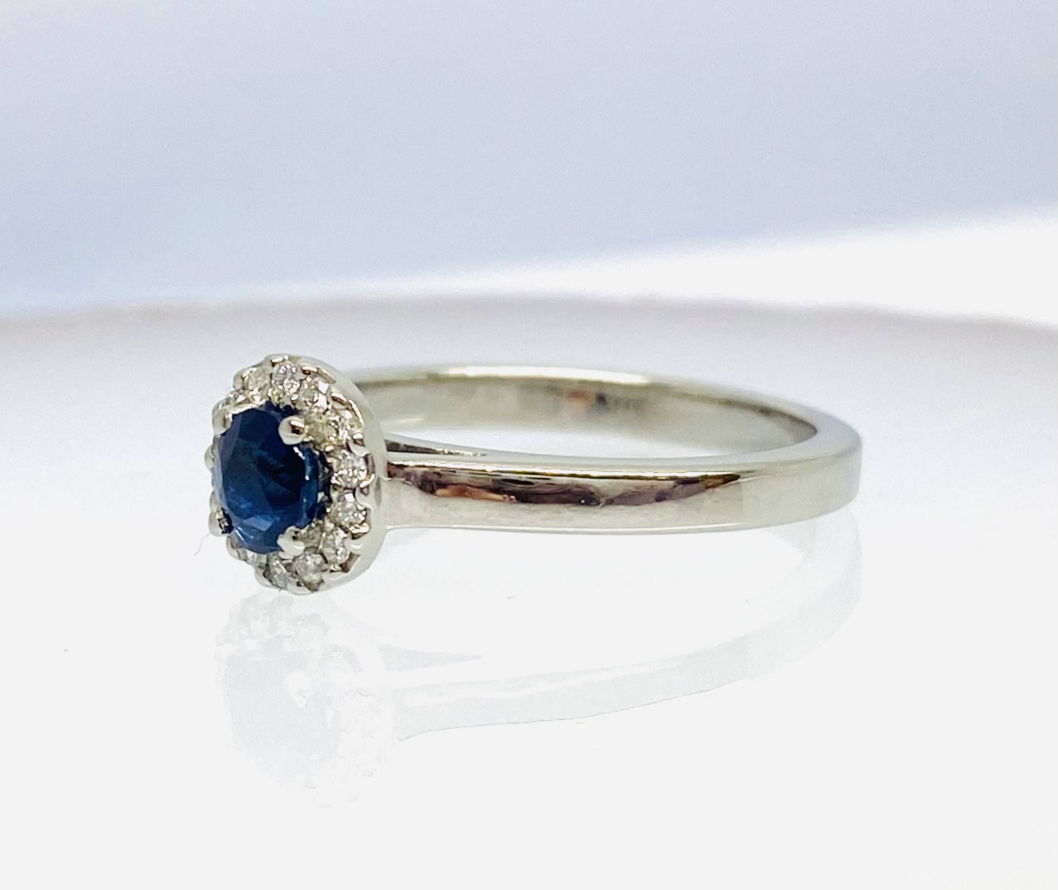 15600053 Platinum, Blue Sapphire and Diamond Halo Ring - Image 3