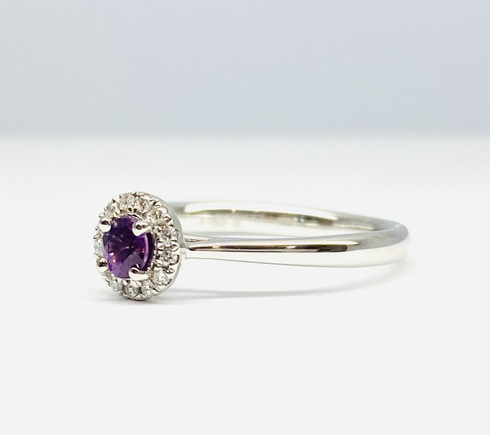 15600054 Platinum Purple Sapphire And Diamond Halo Ring - Image 4
