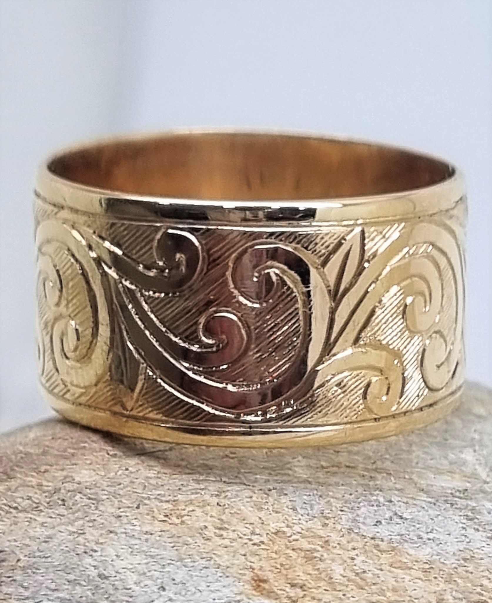 006 Commission Engraving Yellow Gold Wedding Band Commission - Image 3