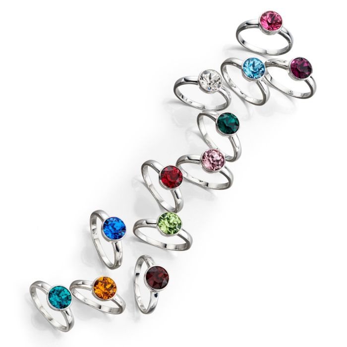 925 Sterling Silver Crystal Solitaire Rub Over Birthstone Rings