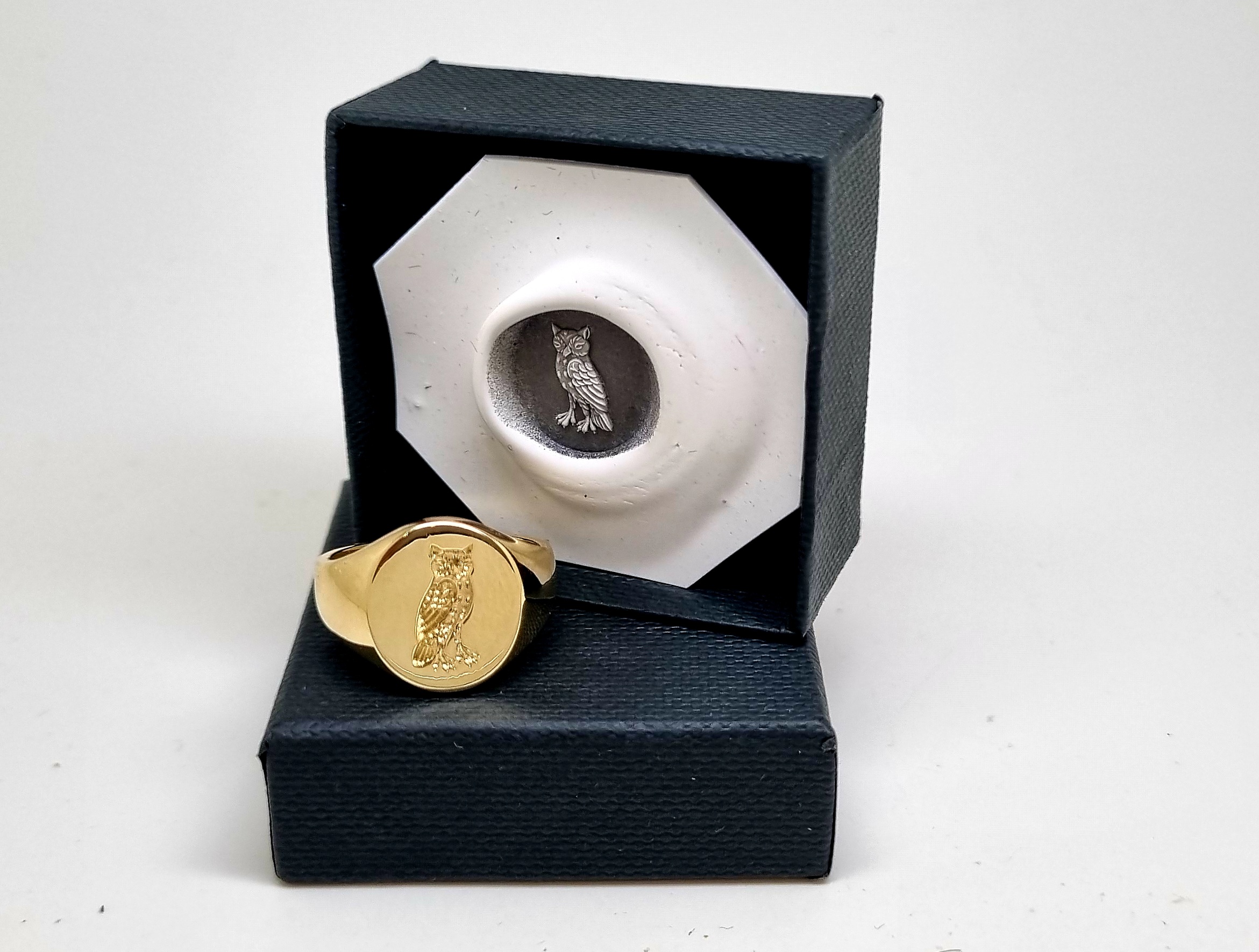 002 Commission Engraving Owl Gold Ring Seal Engraving