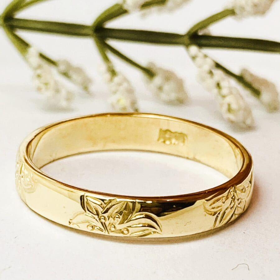 009 Commission Engraving Lilies On Gold Band
