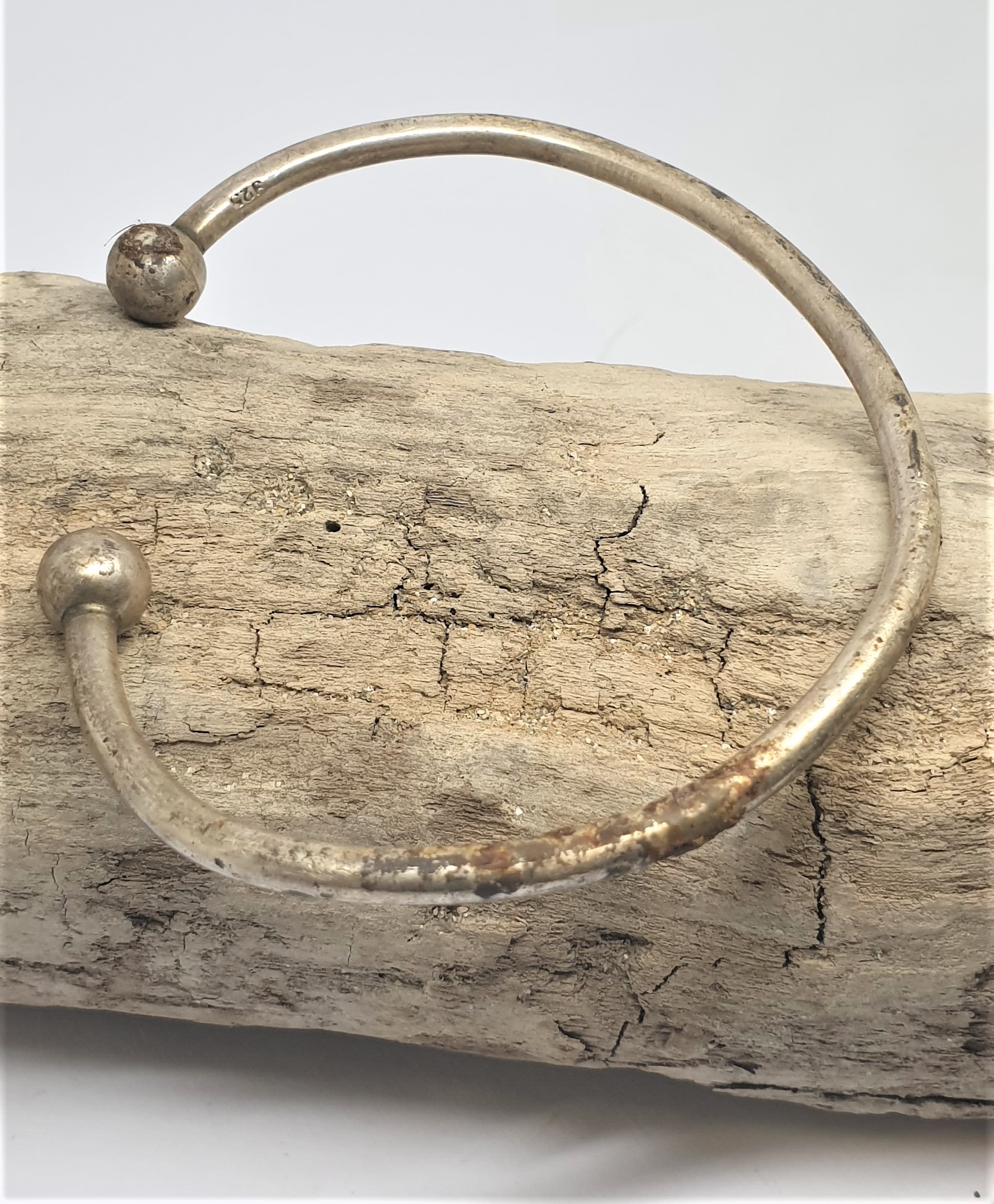 510 Commission Silver Torque Mis-Shaped Tarnished Bangle - Image 2