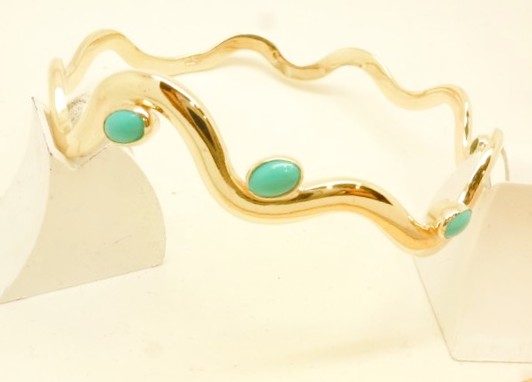 515 Commission 9ct Yellow Gold And Turquoise Bangle
