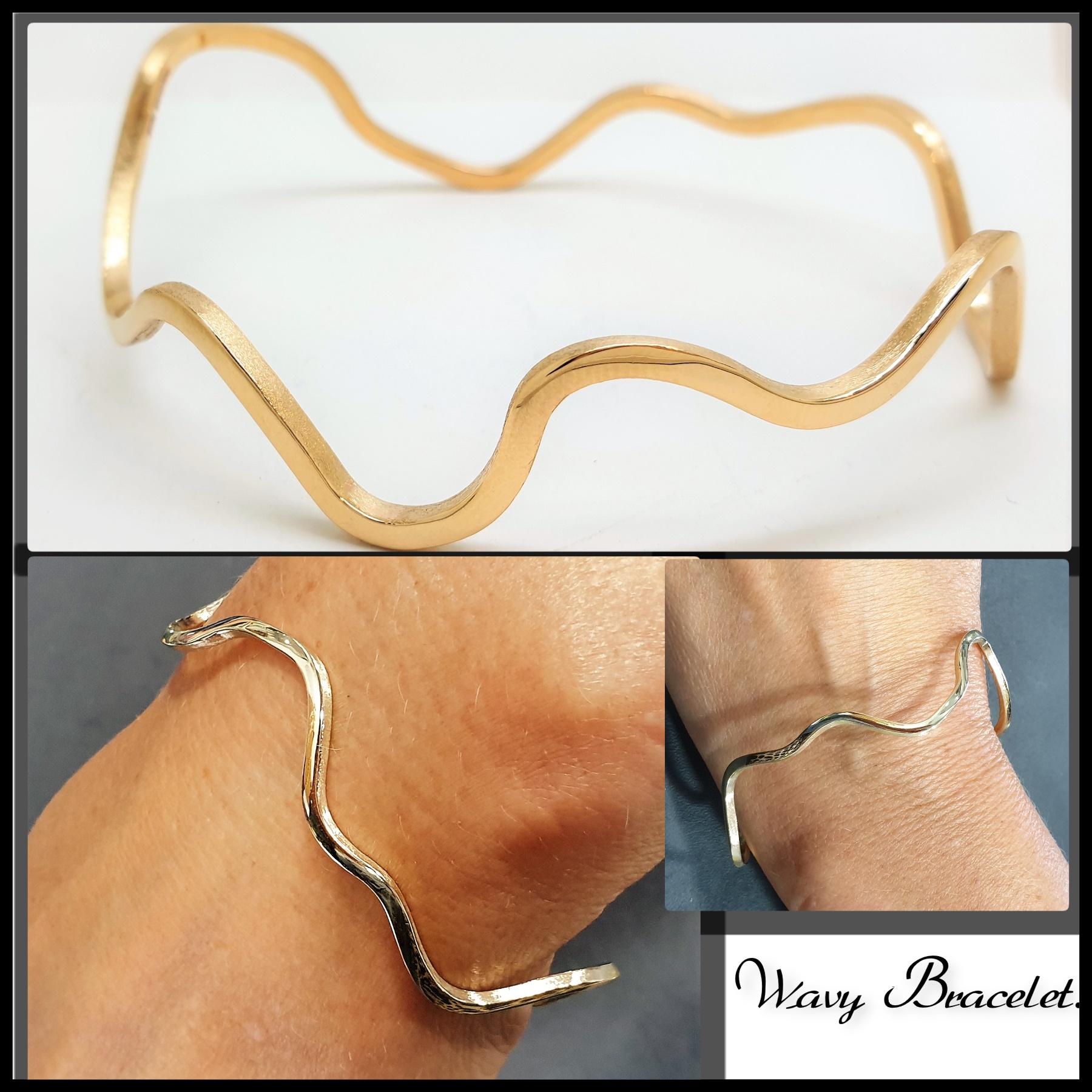 522 Commission... Wave Irregular Bangle Yellow Gold Made From Two