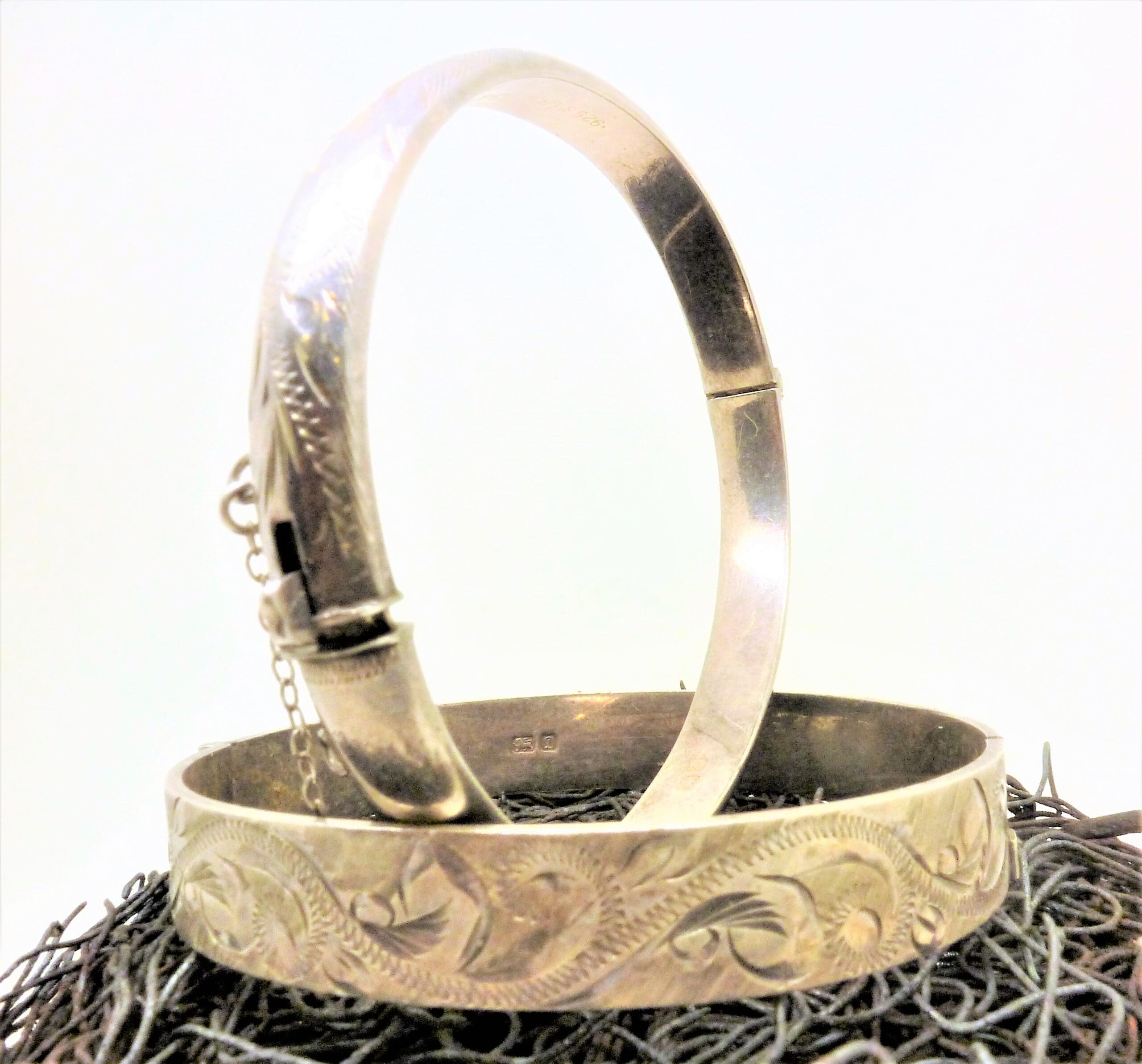 513 Commission Two Engraved Bangles Into One Silver Sleek Design - Image 3