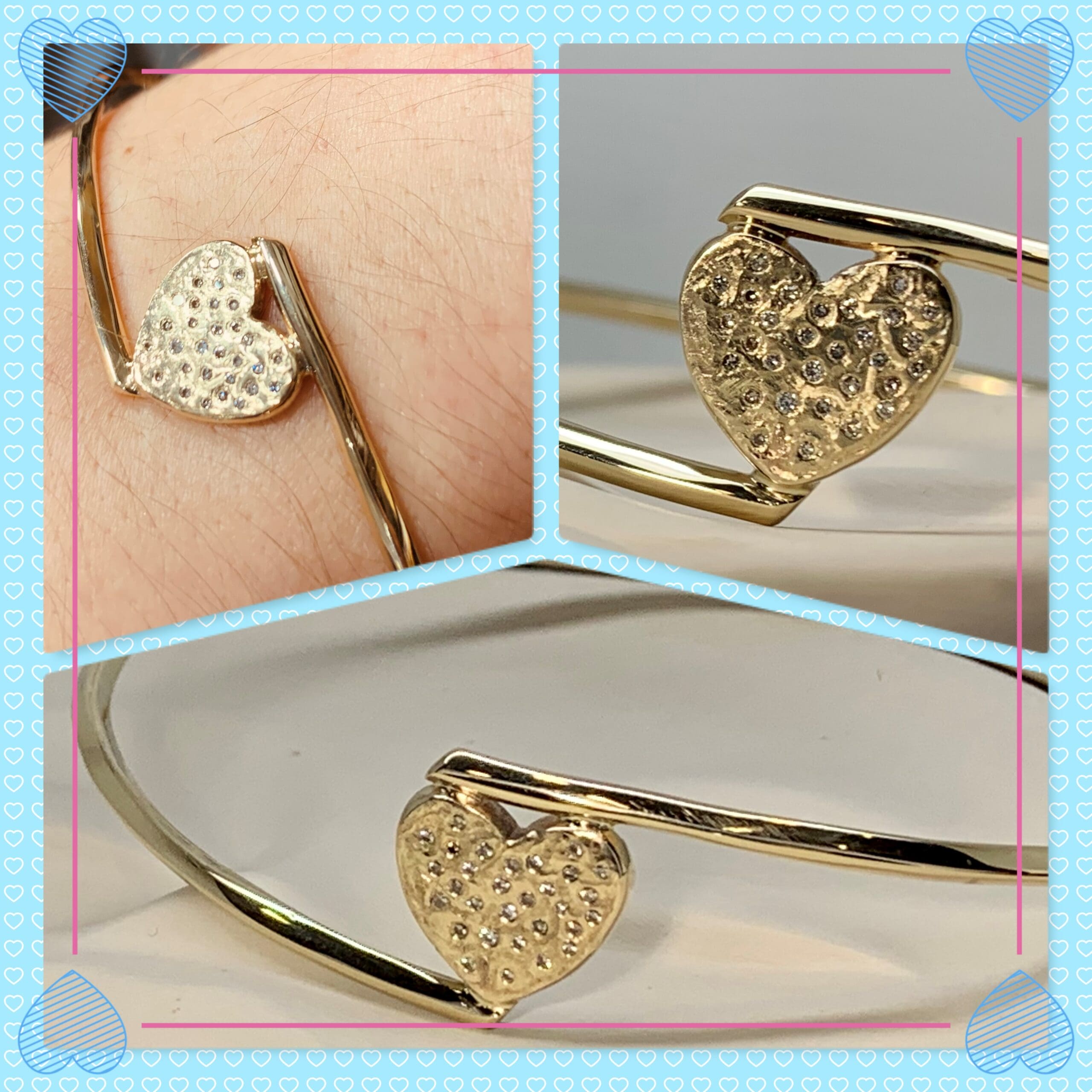 519 Commission Gold Heart Bangle With Diamond Accents