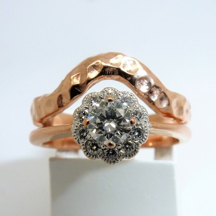 233 Commission Contoured Beaten Gold Curved Wedding Band