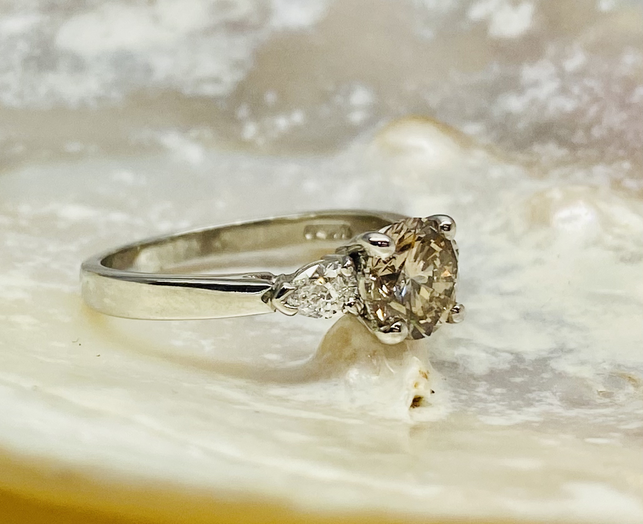 12600104 Platinum And 3 x Diamond With A Cognac Centre Engagement Ring - Image 2