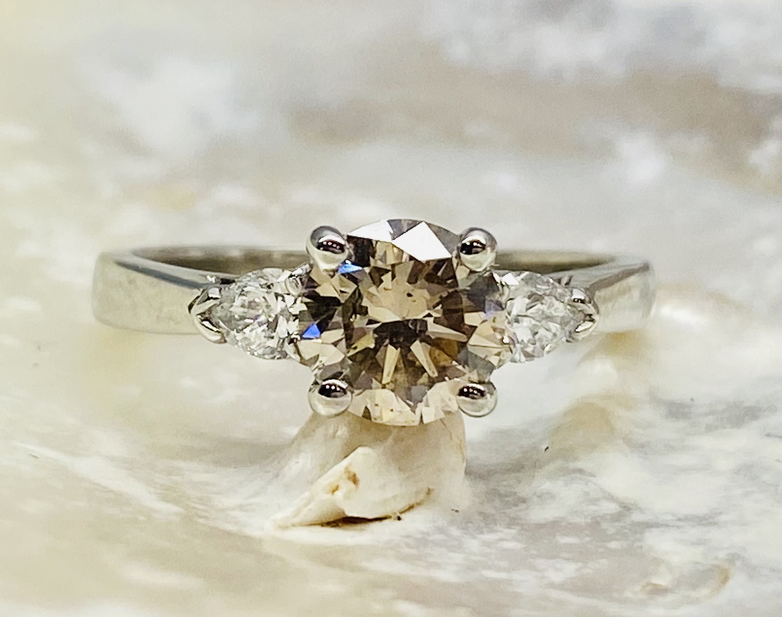 12600104 Platinum And 3 x Diamond With A Cognac Centre Engagement Ring