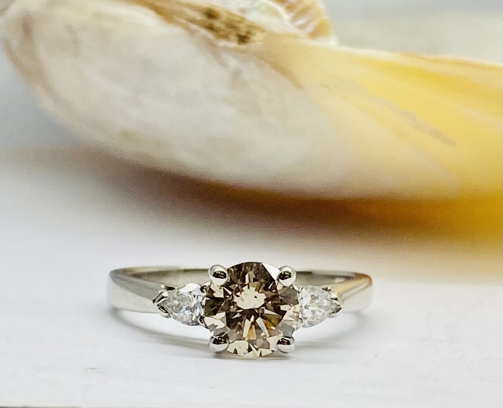 12600104 Platinum And 3 x Diamond With A Cognac Centre Engagement Ring - Image 4