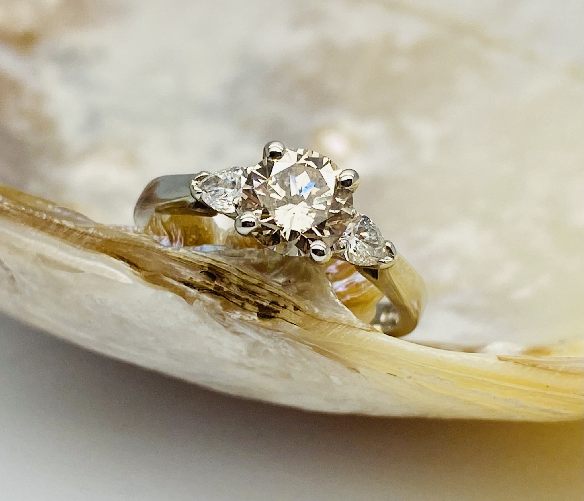 12600104 Platinum And 3 x Diamond With A Cognac Centre Engagement Ring - Image 5
