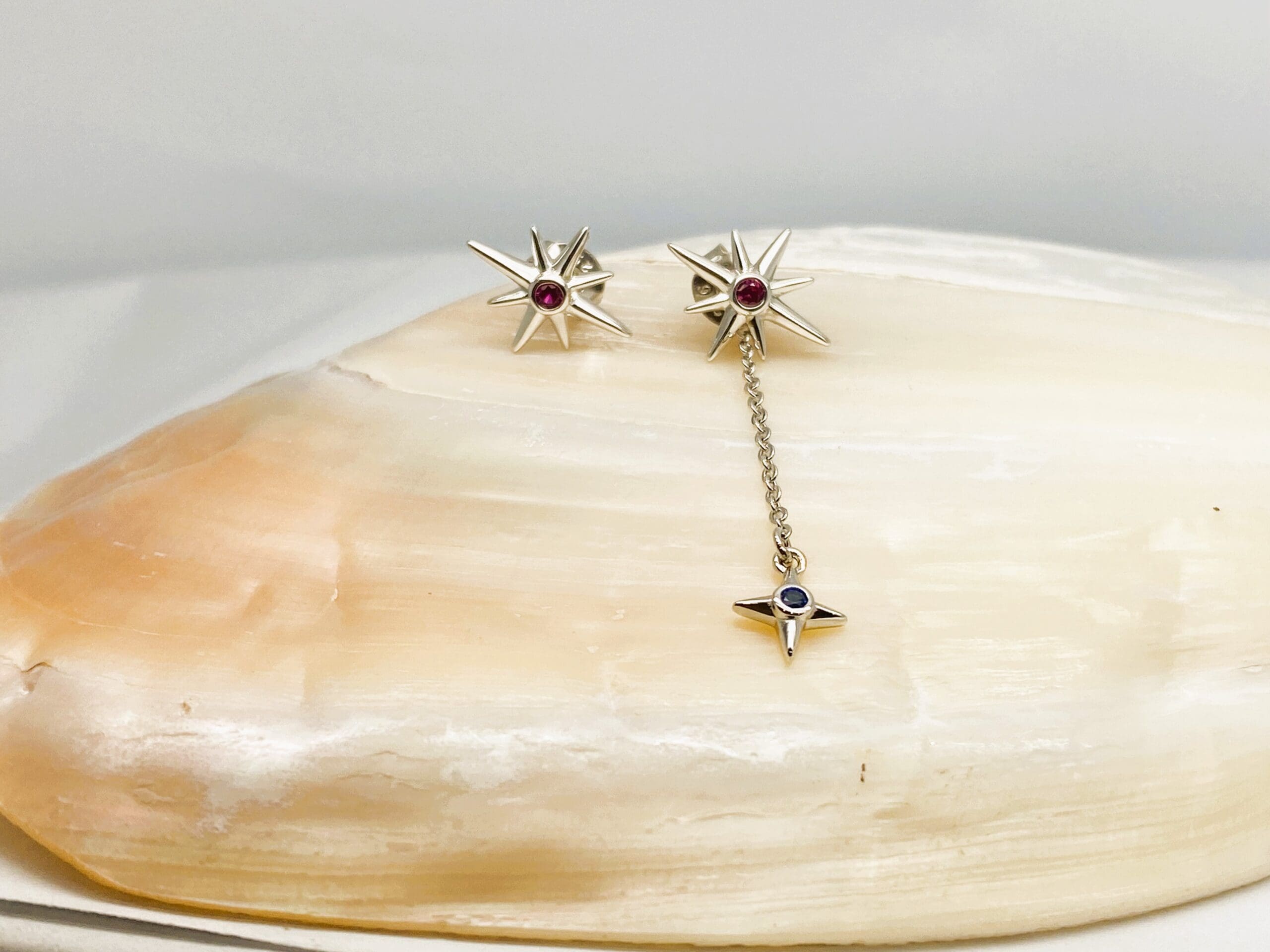 31100243 925 Sterling Silver Stud Earrings Stars With Detachable Chain - Image 2