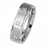 11100053 Silver Wedding Band Diamond Cut Edge 6mm 3 x CZ