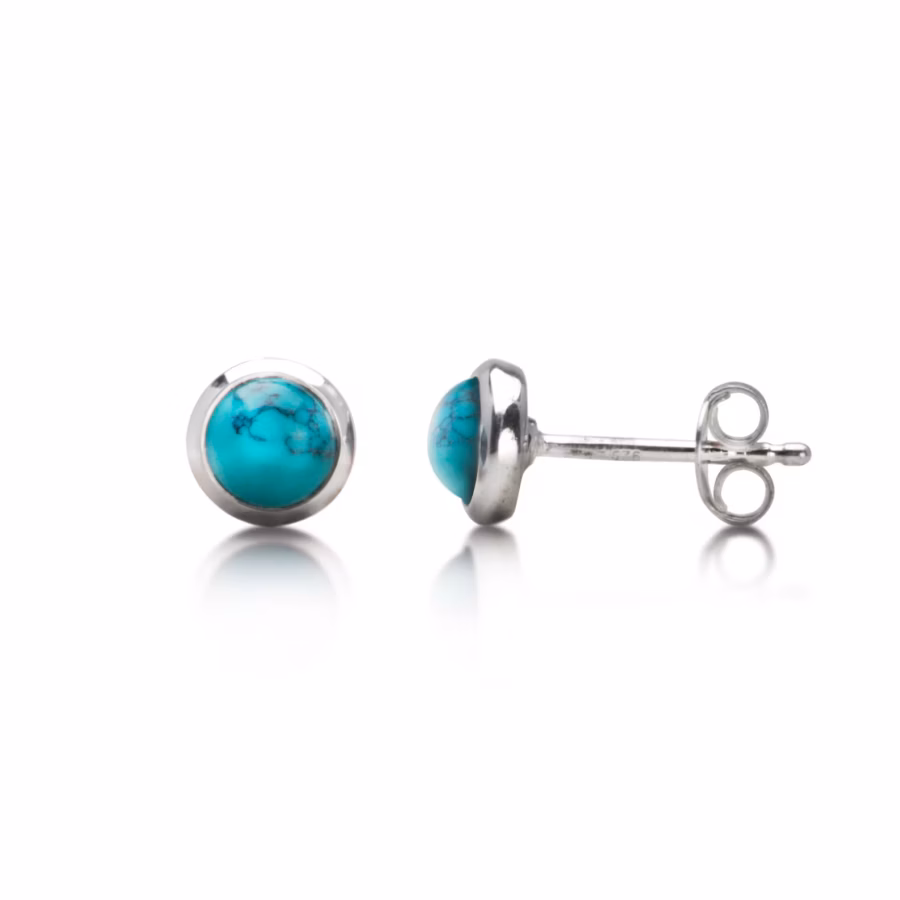 31100213 925 Sterling Silver Rub Over Turquoise 6mm Earrings