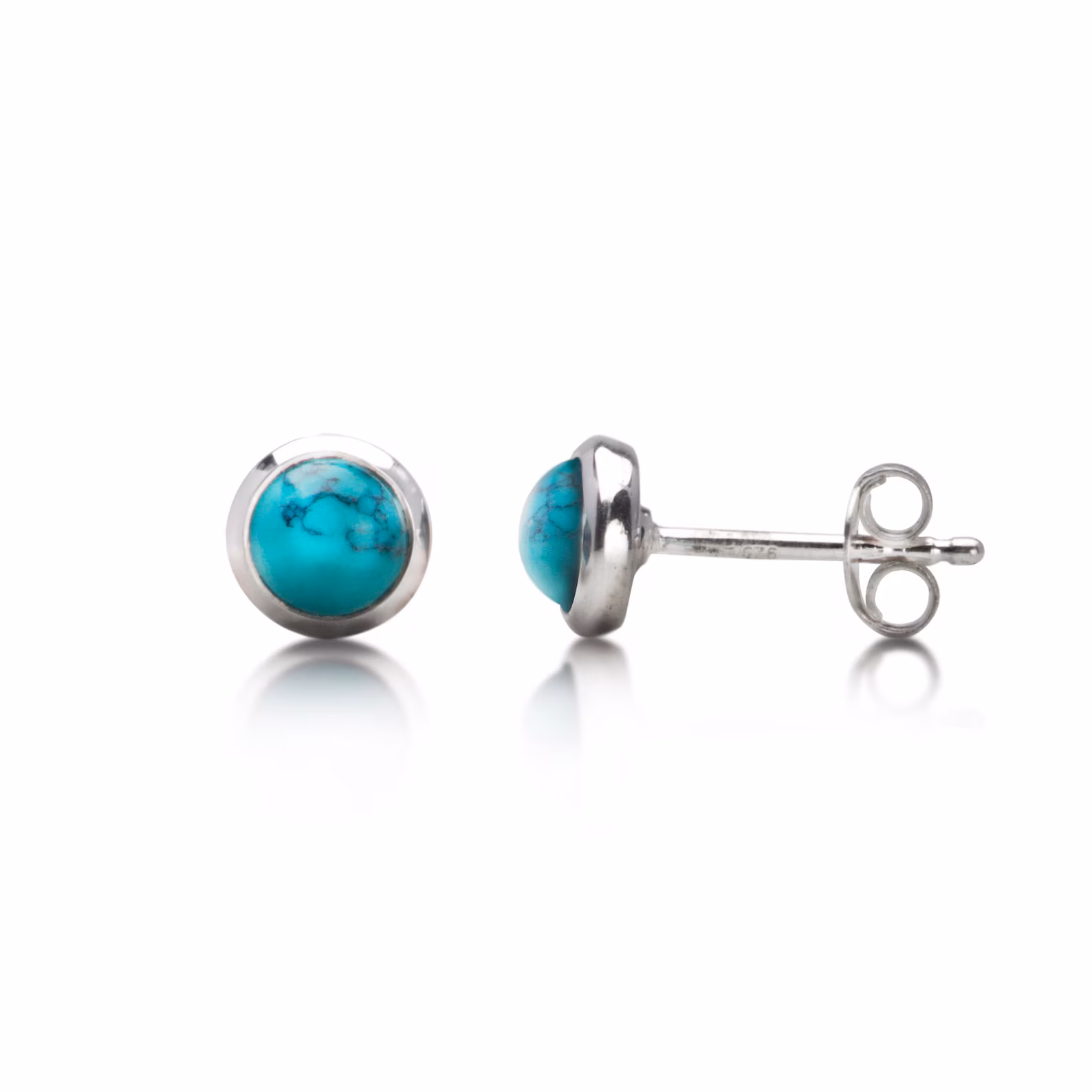 31100213 925 Sterling Silver Rub Over Turquoise 6mm Earrings