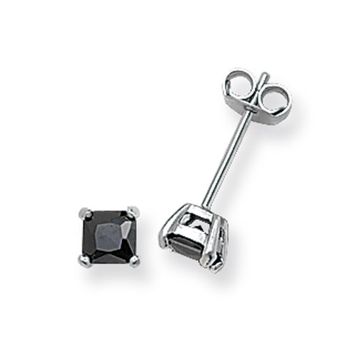 925 Sterling Silver 4mm Square Black C.Z. Earrings