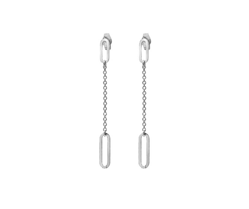 33100116 925 Sterling Silver Drop Earrings – Open Oval Hoops On Trace Chain