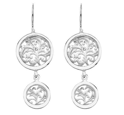 33100129 925 Sterling Silver Double Circle Filigree Drop Earrings