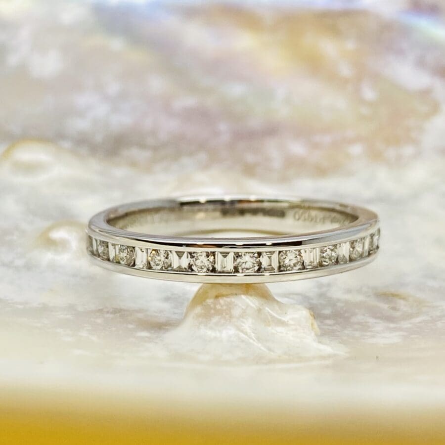 13600100 Platinum And Diamond 0.26ct Baguette and Round Cut Half Eternity Ring