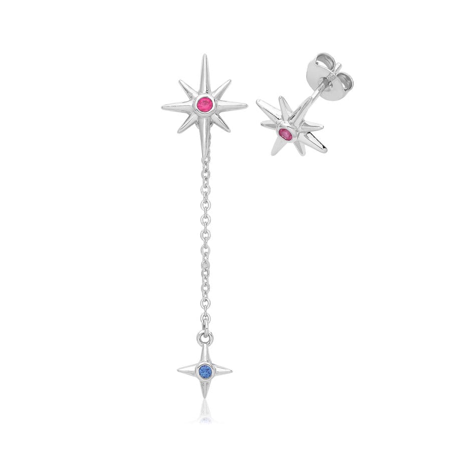 31100243 925 Sterling Silver Stud Earrings Stars With Detachable Chain