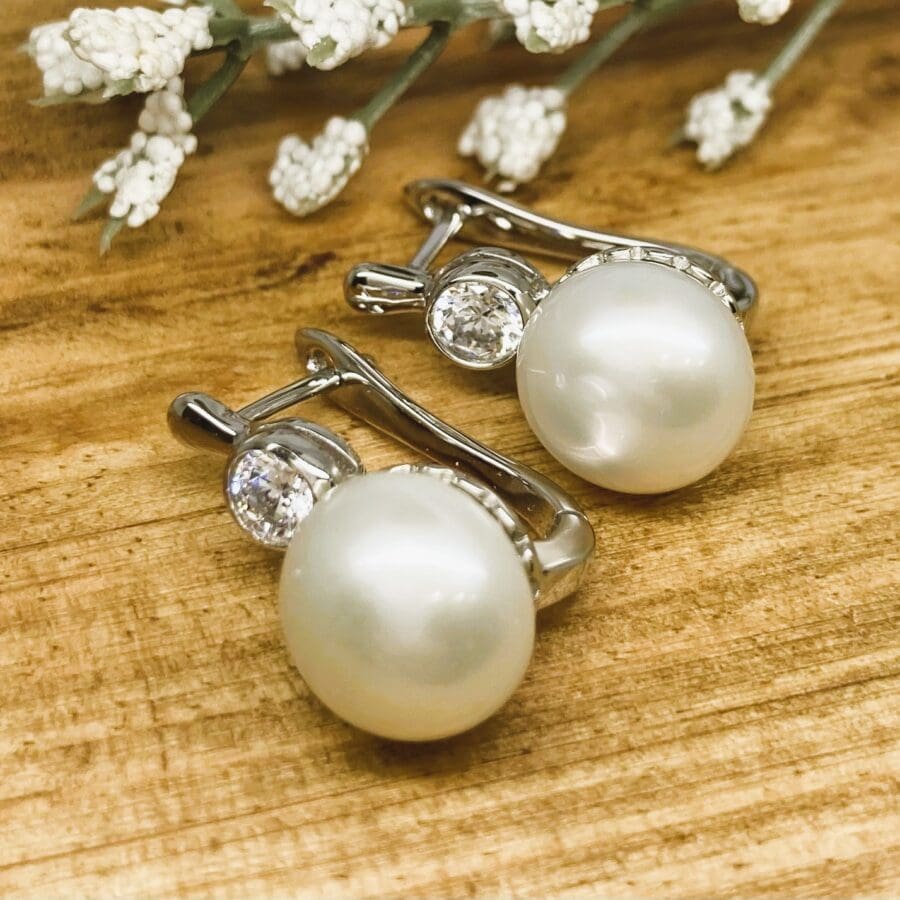 31700190 925 Sterling Silver Freshwater Pearl and C.Z. Earrings