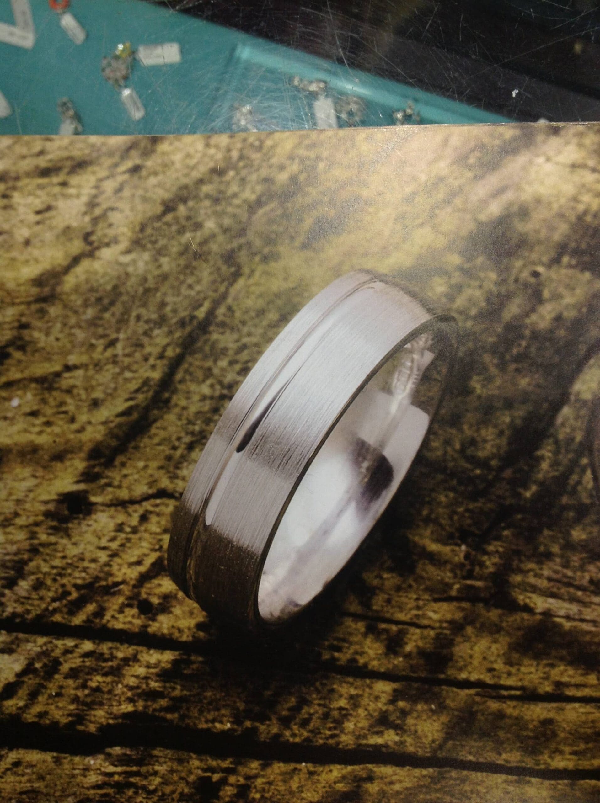 659 Before And After Gents Remodelled Groove Brushed Wedding Band - Image 2