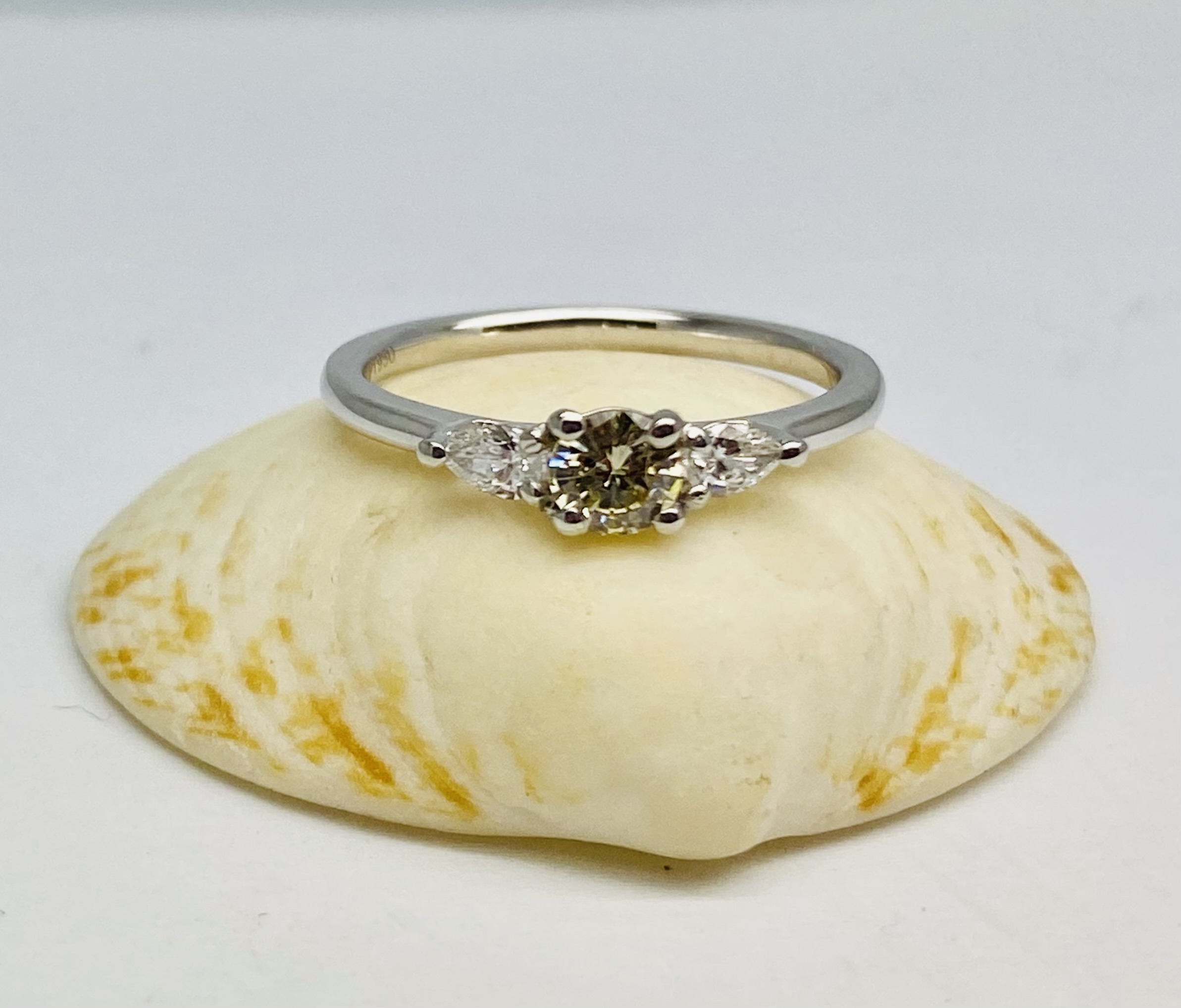 12600105 Platinum And 3 x Diamond Engagement Ring With A Natural Yellow Diamond Centre