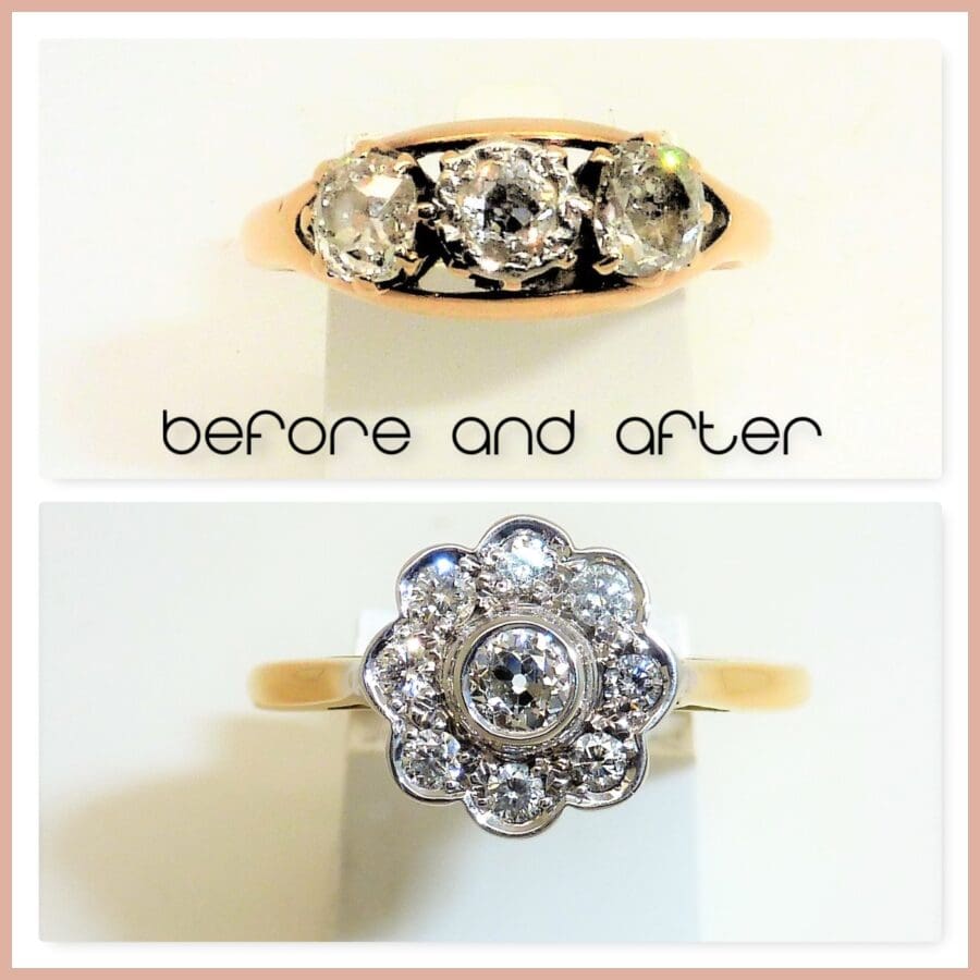 651 Diamond 3 Stone Ring Remodelled Into A Cluster