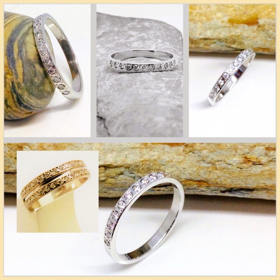 657 Two Row Band Converted Into One Half Diamond Eternity Ring Remodel